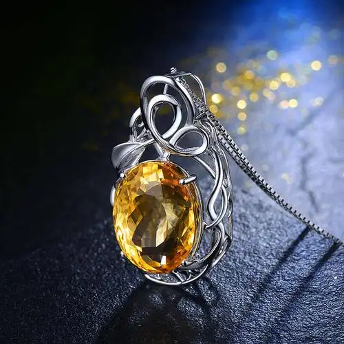 恒久之星 交织18k金镶嵌黄水晶吊坠女彩色宝石吊坠礼物