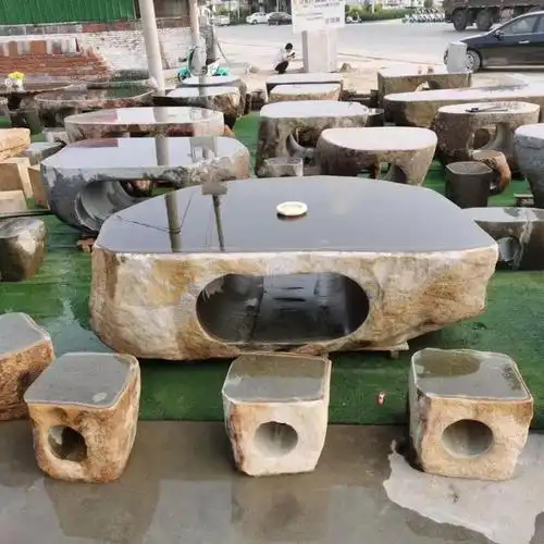 茶桌公园石头桌子室外茶台阳台桌凳户外石台 石桌配套石凳四个【图片