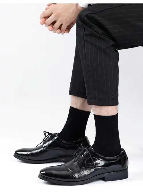 蓓乐妃皮鞋袜子男士春夏季中筒棉袜黑色商务正装长款中年爸爸元素大人