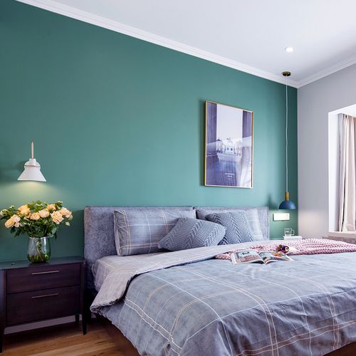 北欧现代简约纯色青蓝绿色加厚防水抗污壁纸卧室无纺布墙纸