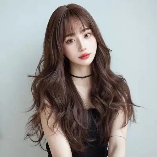 片希假发女长发自然全头套卷发网红大波浪发型空气刘海可爱修脸假发套