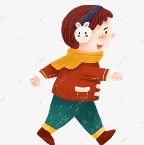 冬日捂着兔耳朵的行走的卡通人物