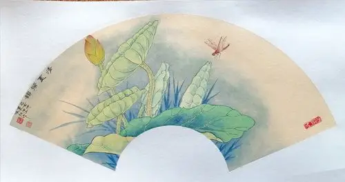 扇形画(卡纸)《清夏荷韵》