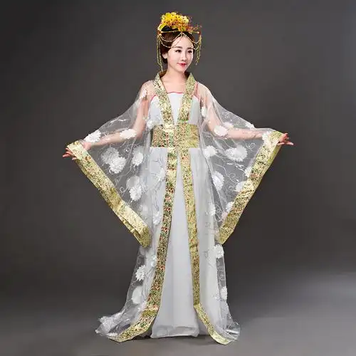 特价热卖古装唐装贵妃汉服红色七仙女汉服花朵彩纱演出影楼拖尾