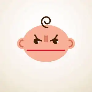 可爱的婴儿卡通矢量扁平图标, 愤怒的悲伤和不幸的孩子 emoji 表情